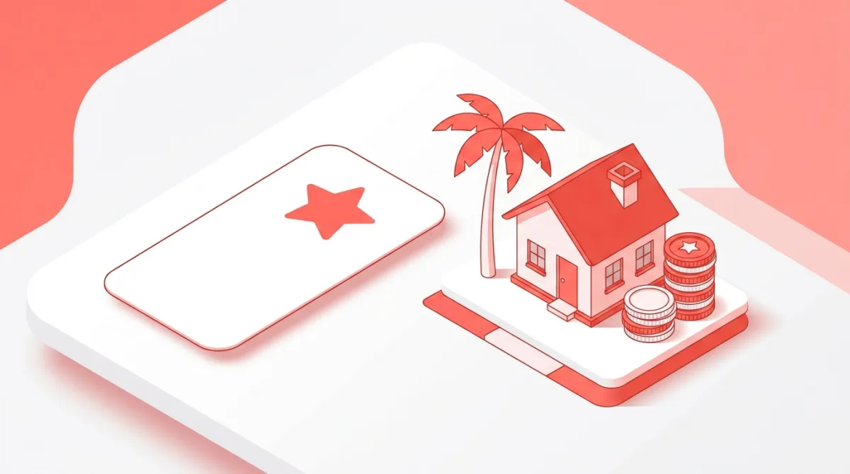 Illustration d'un chèque vacances, d'une maison et de pièces pour payer un séjour