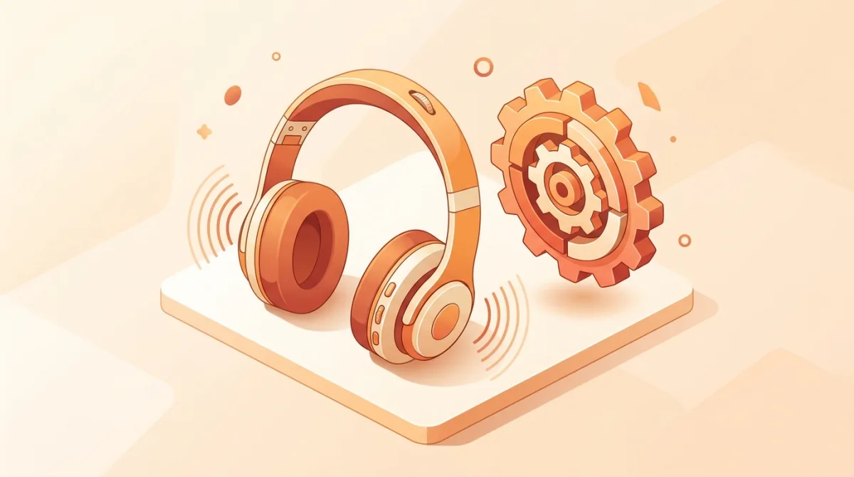 Illustration d'un casque audio et d'une icône d'engrenage de gestion de compte