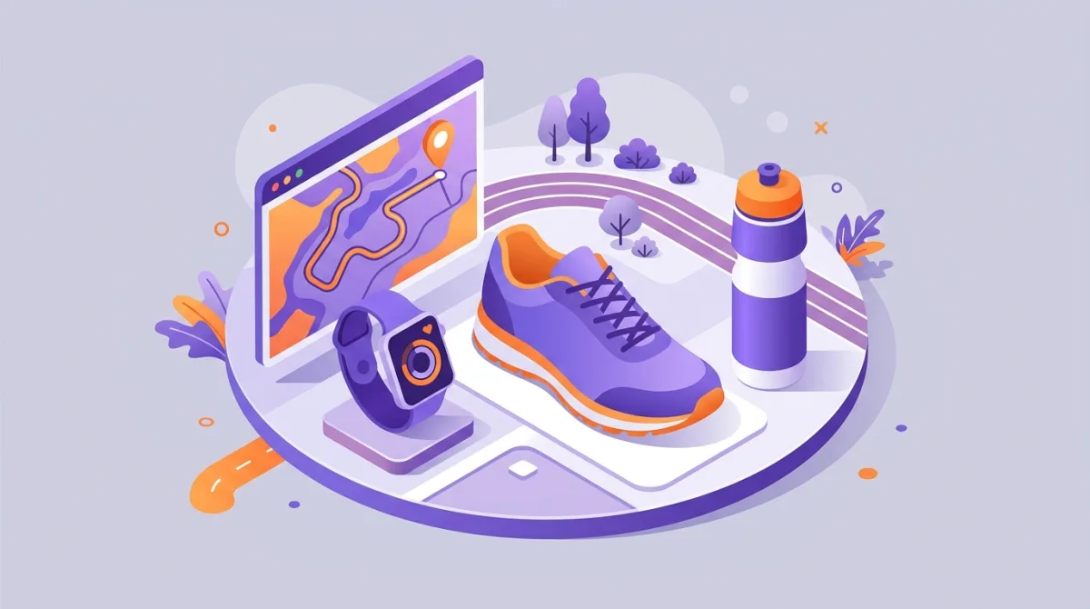 Illustration isométrique de course à pied avec montre connectée et plan d'entraînement