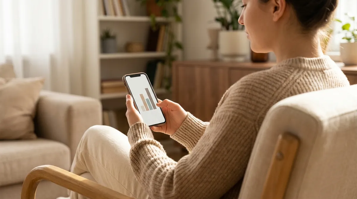 Personne assise près d'une fenêtre qui consulte sa consommation de données sur son smartphone