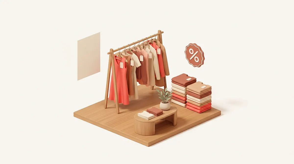 Portant de vêtements Le Closet avec étiquettes de prix réduits pour la braderie