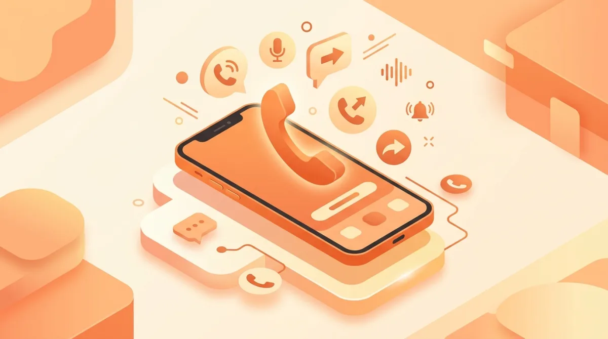 Smartphone entouré d'icônes d'appel et un combiné téléphonique sur fond orange