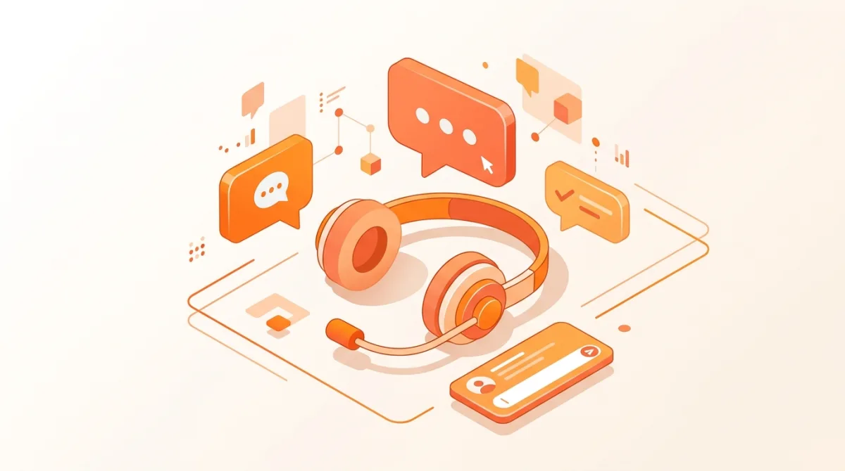 Casque de support client télécom avec des bulles de discussion
